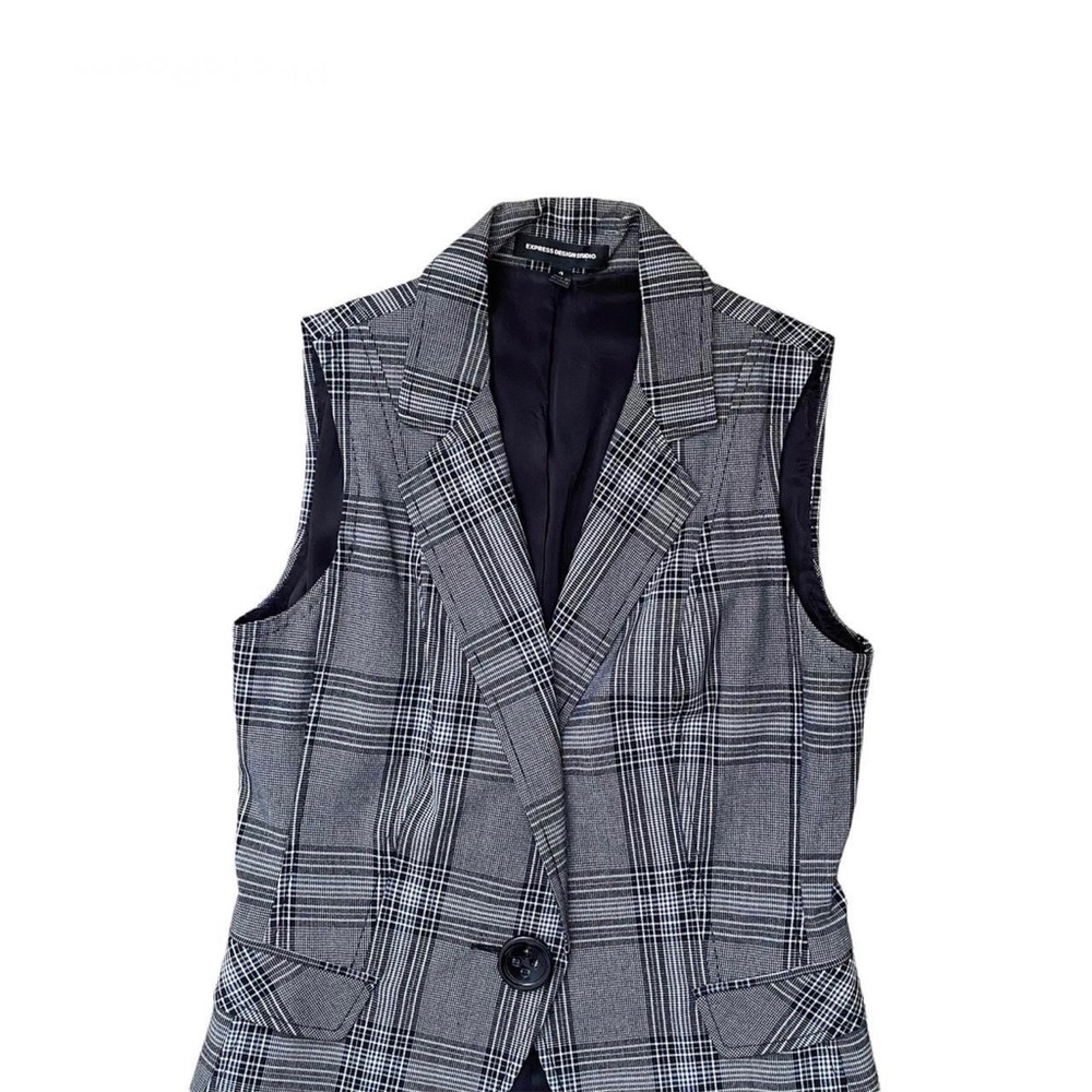 Express Vintage Y2k 90s Plaid Grey Vest - image 2